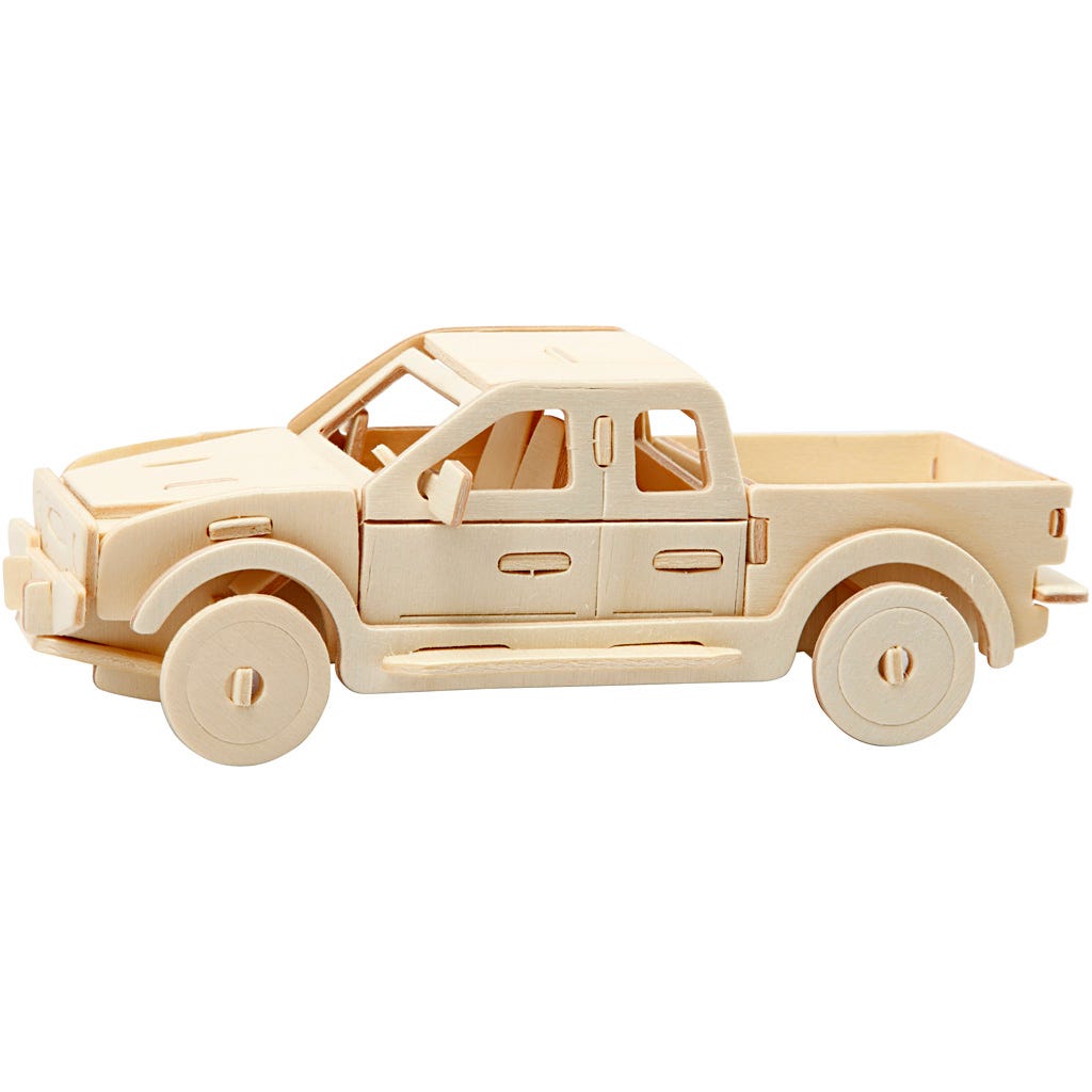 Afbeelding van 3D Puzzel, Pick-up truck, afm 19,5x8x12 cm, 1 stuk | Speelgoed Houten Producten Decoratiematerialen | 8719346239259
