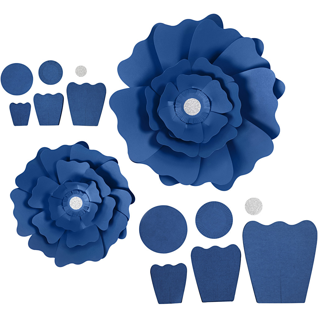 Papieren bloemen, blauw, d 15+25 cm, 230 gr, 2 stuk/ 1 doos