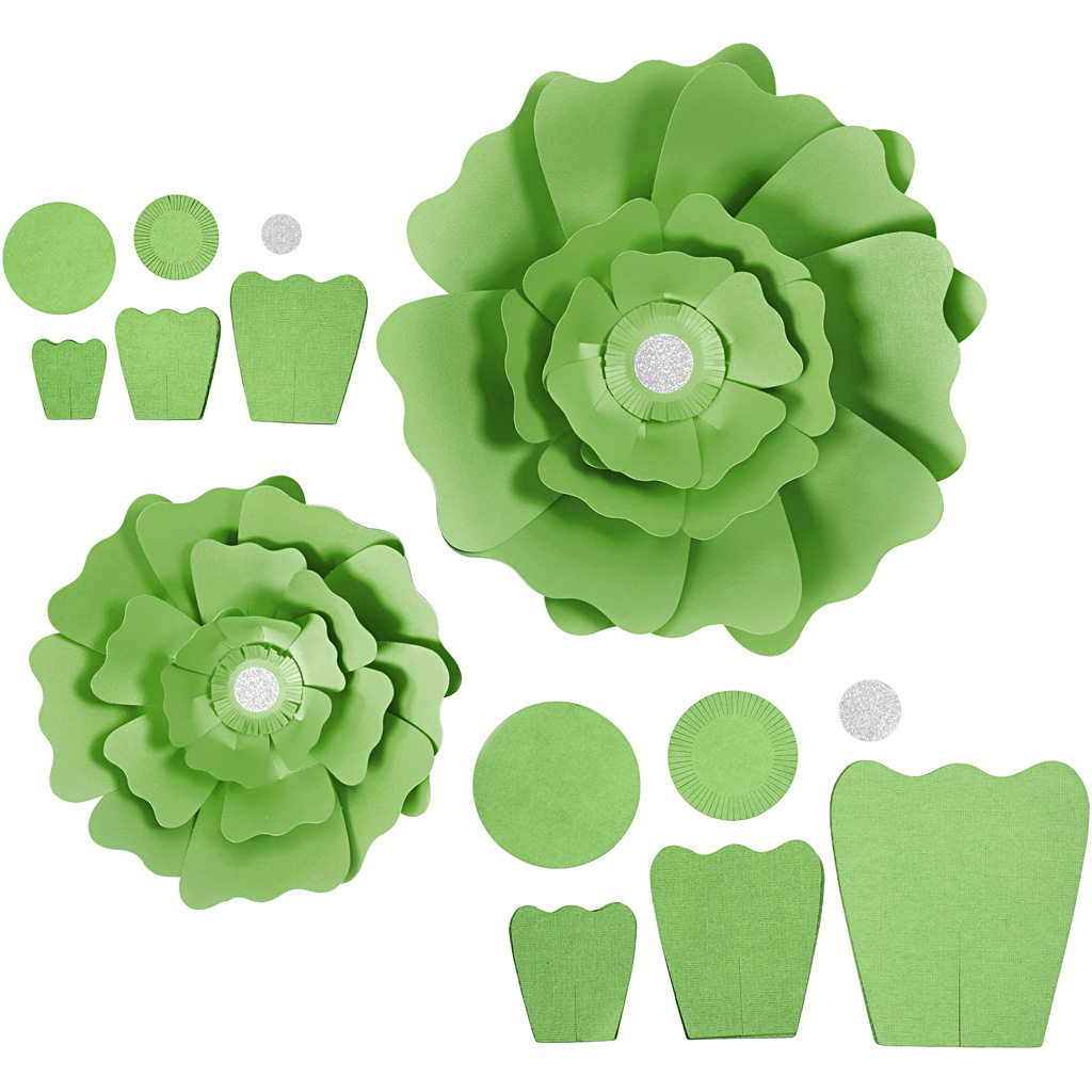Papieren bloemen, groen, d 15+25 cm, 230 gr, 2 stuk/ 1 doos
