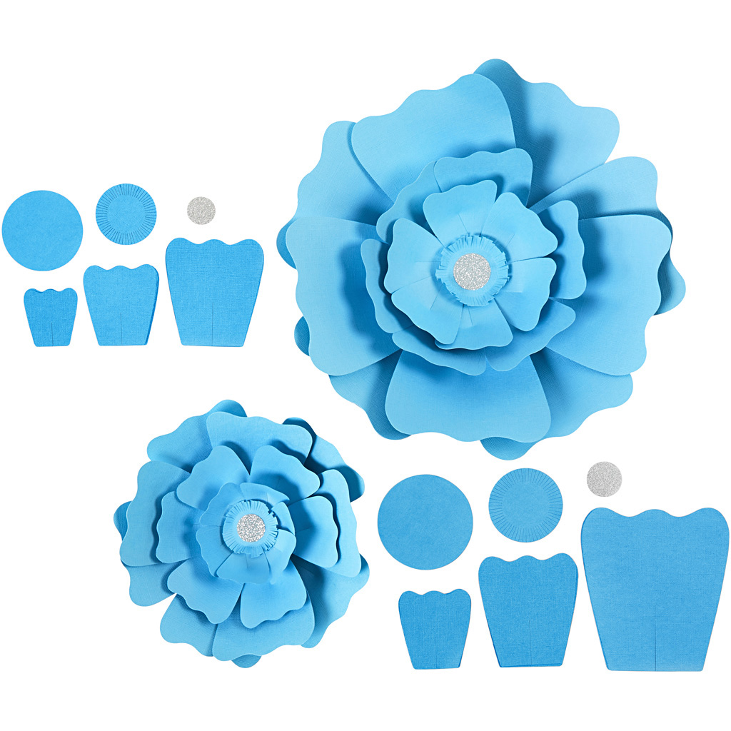 Papieren bloemen, lichtblauw, d 15+25 cm, 230 gr, 2 stuk/ 1 doos