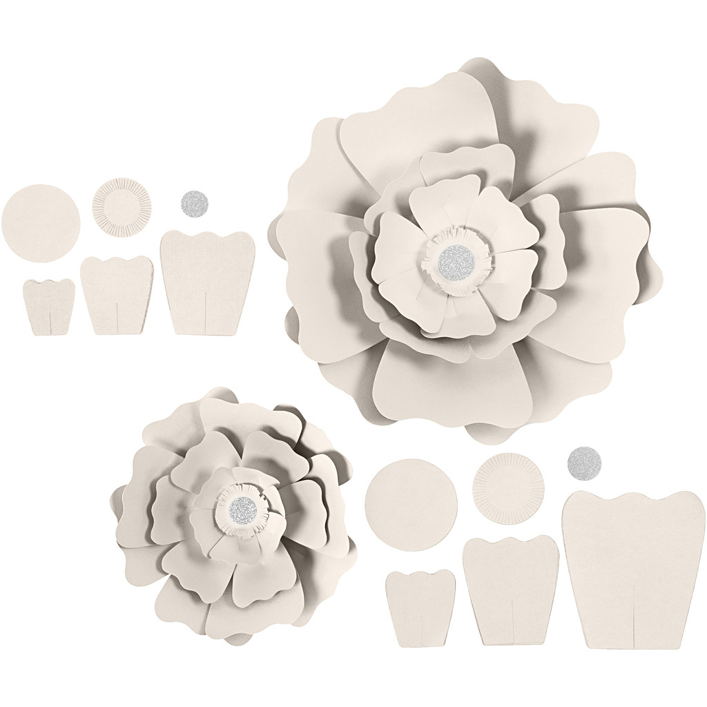 Papieren bloemen, off-white, d 15+25 cm, 230 gr, 2 stuk/ 1 doos