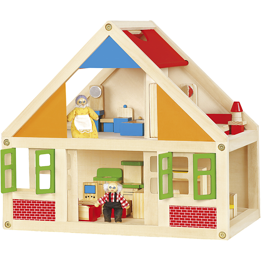 Afbeelding van VIGA houten poppenhuis, afm 43x40x27 cm, 1 stuk | Speelgoed Houten Producten Decoratiematerialen Hobbyproducten | 8719346291271