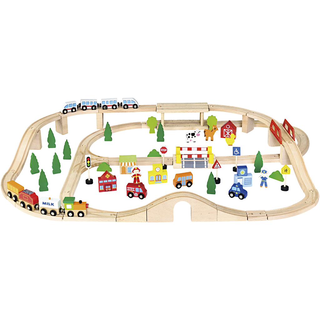 Afbeelding van VIGA spoorweg en stad, 90 onderdelen/ 1 set | Speelgoed Houten Producten Decoratiematerialen Hobbyproducten | 8719346290946