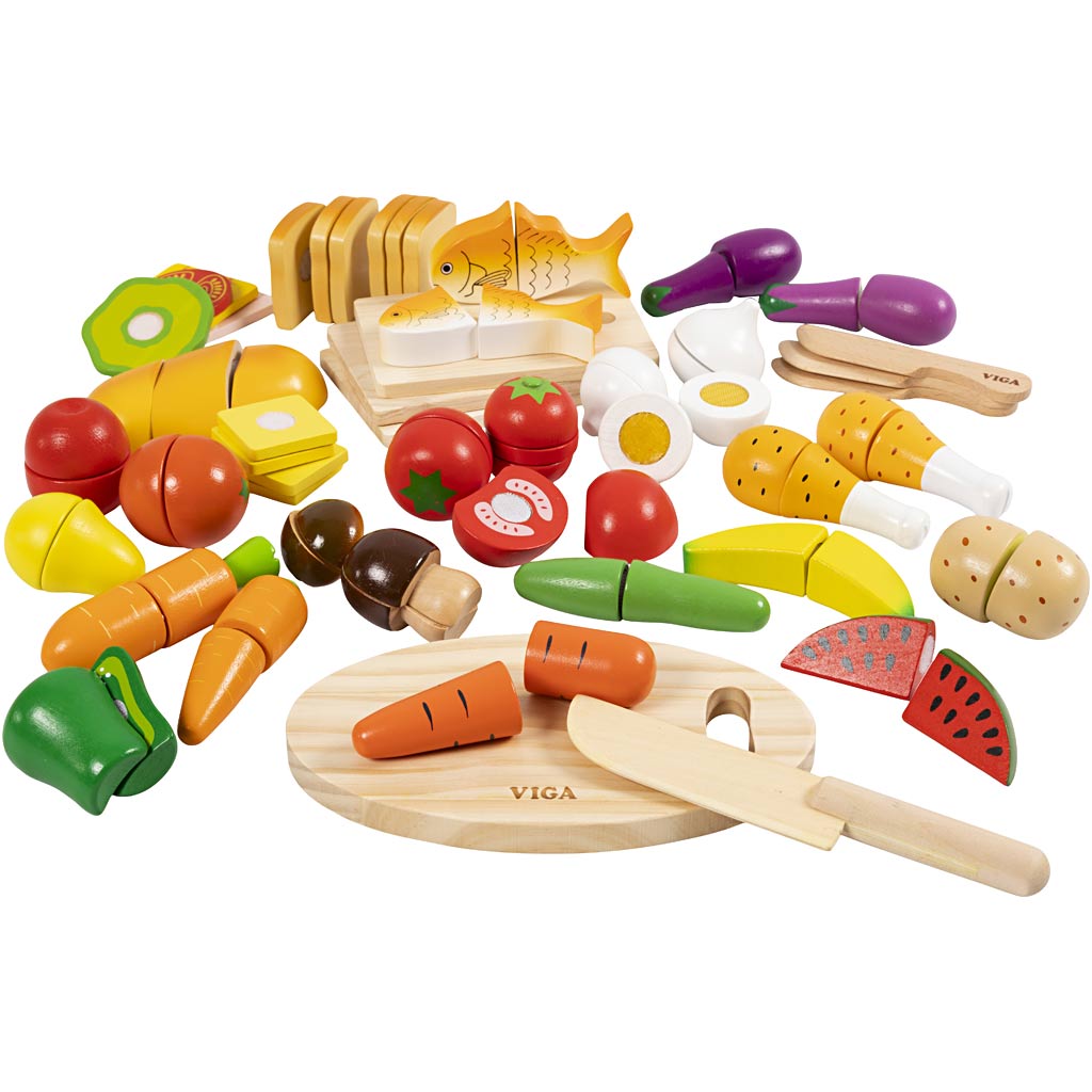 Afbeelding van VIGA-speelset snijdbare houten etenswaren, 45 onderdelen/ 1 set | Speelgoed Houten Producten Decoratiematerialen Hobbyproducten | 8719346290342