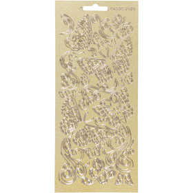 Afbeelding van Stickers, vlinders, 10x23 cm, goud, 1 vel | Peel Off Stickers Foliekarton Stickers en kleine decoratieve artikelen | 8719346069849