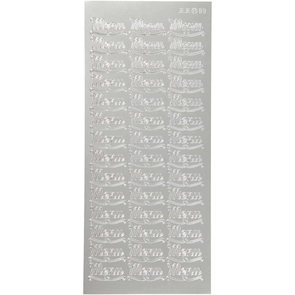 Afbeelding van Stickers, menu, 10x23 cm, zilver, 1 vel | Peel Off Stickers Foliekarton Stickers en kleine decoratieve artikelen | 8719346228338