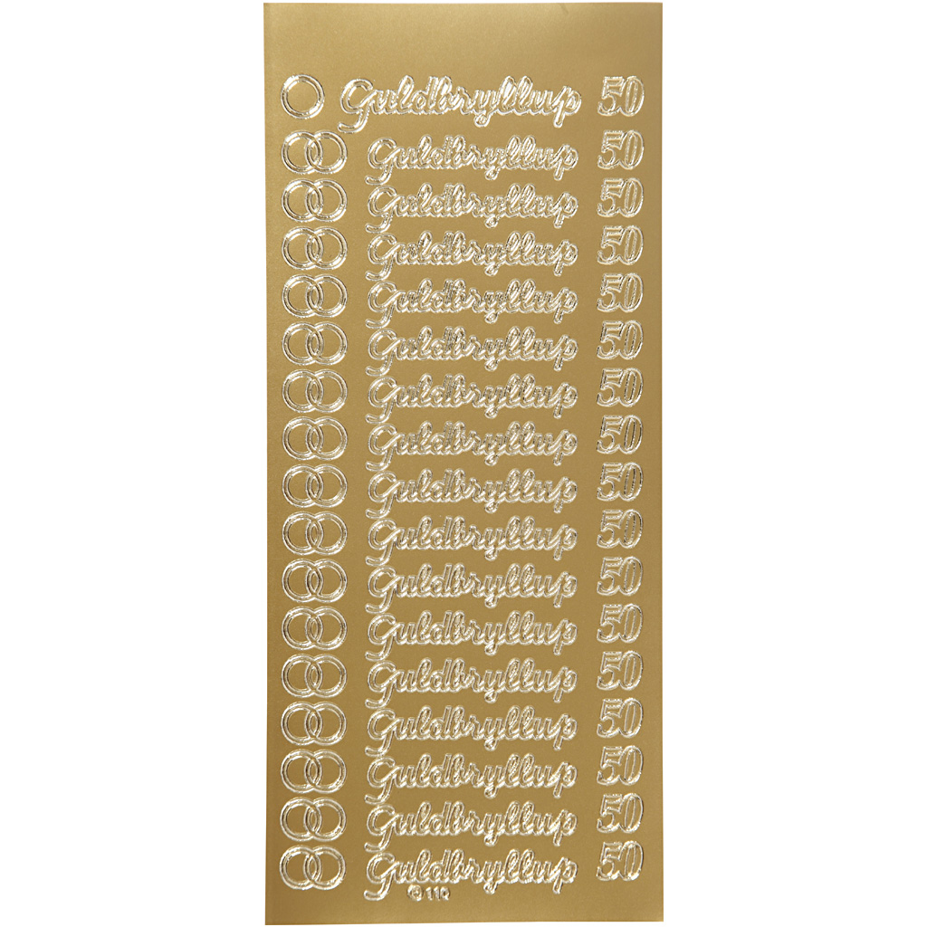 Afbeelding van Stickers, guldbryllup, 10x23 cm, goud, 1 vel | Peel Off Stickers Foliekarton Stickers en kleine decoratieve artikelen | 8719346228161