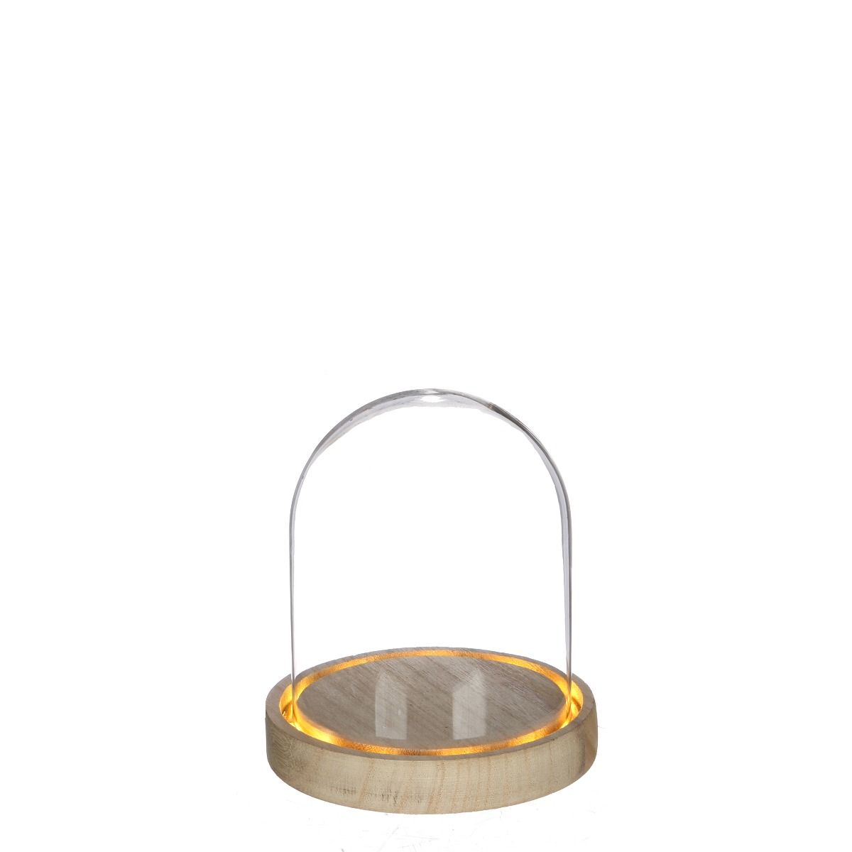 Glazen LED stolp met houten basis Ø12cm H: 13.5 cm