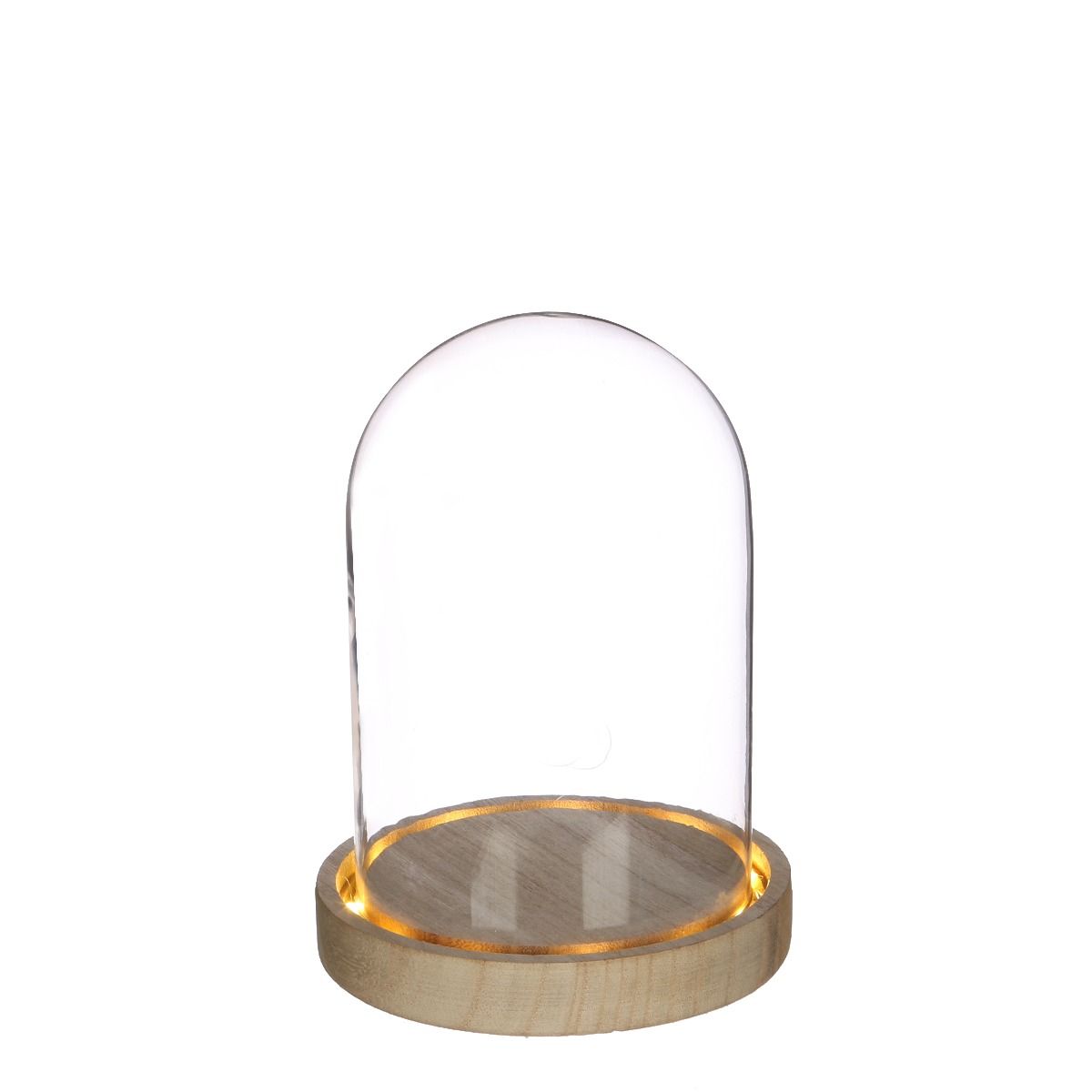 Glazen LED stolp Ø12cm H:15cm met houten basis