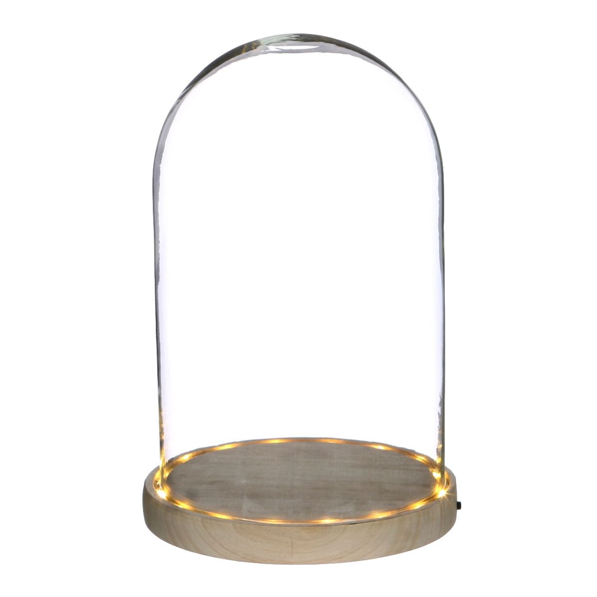 Glazen LED stolp Ø17cm H:24cm met houten basis