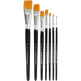 Gold Line penselen, afm 0+2+4+8+12+16+20, L: 16,5-21 cm, B: 1-7 mm, plat, 7 stuk/ 1 doos [HOB-10247]