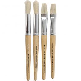 Kwasten voor kinderen, afm 15, L: 18,5+19,5 cm, B: 11+17 mm, plat,rond, 4 stuk/ 1 doos [HOB-10347]