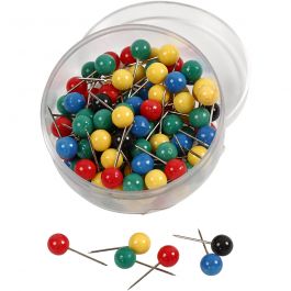 Kaart pinnen, L: 17 mm, d 6 mm, diverse kleuren, 100 div/ 1 doos [HOB-14250]