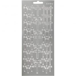Stickers, kruis, vel 10x23 cm, zilver, 1 vel [HOB-170013]