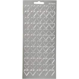 Stickers, harten, vel 10x23 cm, zilver, 1 vel [HOB-170020]