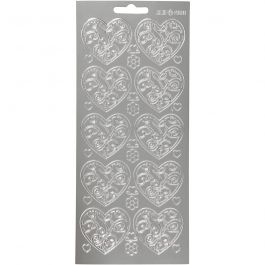 Stickers, harten, vel 10x23 cm, zilver, 1 vel [HOB-170053]