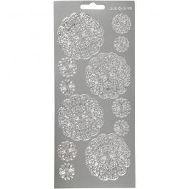 Stickers, bloemen, vel 10x23 cm, zilver, 1 vel [HOB-170096]