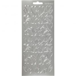 Stickers, harten, vel 10x23 cm, zilver, 1 vel [HOB-170105]