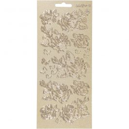 Stickers, rozen, vel 10x23 cm, goud, 1 vel [HOB-170161]