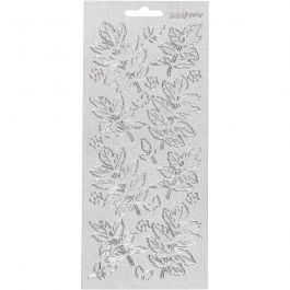 Stickers, bladeren, vel 10x23 cm, zilver, 1 vel [HOB-170174]