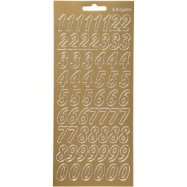 Stickers, cijfers, vel 10x23 cm, goud, 1 vel [HOB-170218]