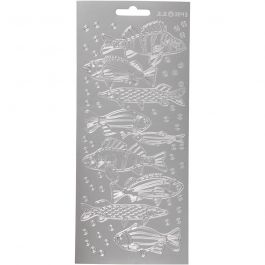 Stickers, vissen, vel 10x23 cm, zilver, 1 vel [HOB-170231]