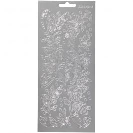 Stickers, bladeren, vel 10x23 cm, zilver, 1 vel [HOB-170239]