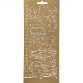 Stickers, auto's, vel 10x23 cm, goud, 1 vel [HOB-170240]