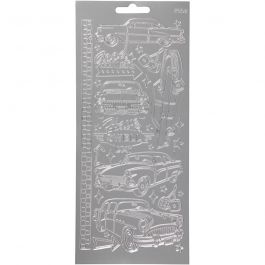 Stickers, auto's, vel 10x23 cm, zilver, 1 vel [HOB-170241]