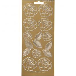Stickers, rozen, vel 10x23 cm, goud, 1 vel [HOB-170244]