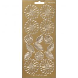Stickers, margrieten, vel 10x23 cm, goud, 1 vel [HOB-170246]