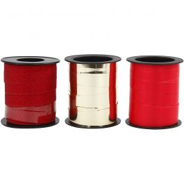 Cadeaulint, B: 10 mm, goud, rood, rood glitter, 3x15 m/ 1 doos [HOB-202411]