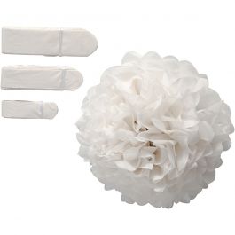 Pompon van papier, d 20+24+30 cm, 16 gr, wit, 3 stuk/ 1 doos [HOB-20471]