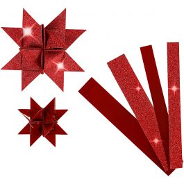 Papieren vlechtstroken, L: 44+78 cm, B: 15+25 mm, d 6,5+11,5 cm, glitter,vernis, rood, 40 stroken/ 1 doos [HOB-20775]