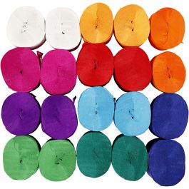 Rollen Crêpepapier, L: 20 M, B: 5 cm, 22 gr, diverse kleuren, 20 rol/ 1 doos [HOB-208921]