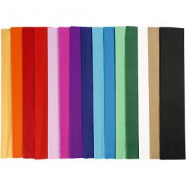 Crepepapier, L: 2,5 M, B: 50 cm, 22 gr, diverse kleuren, 60 vouw/ 1 doos [HOB-209021]