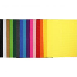 Ribbelkarton, vel 50x70 cm, 80 gr, diverse kleuren, 15 vel/ 1 doos [HOB-21926]