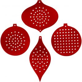 Kruissteken karton, kersdecoratie, H: 8,5-12 cm, gatgrootte 3 mm, metallic rood, 8 stuk/ 1 doos [HOB-219610]