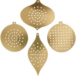 Kruissteken karton, kersdecoratie, H: 8,5-12 cm, gatgrootte 3 mm, metallic goud, 8 stuk/ 1 doos [HOB-219611]