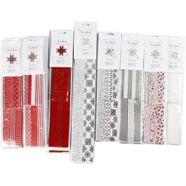 Papieren vlechtstroken, L: 45+86+100 cm, d 6,5+11,5+18 cm, B: 15+25+40 mm, Inhoud kan variëren , diverse kleuren, 18 doos/ 1 doos [HOB-22222]