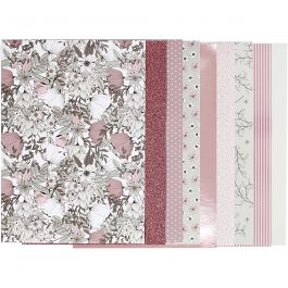 Design papierblok, afm 21x30 cm, 120+128 gr, beige, bruin, roze, wit, 24 vel/ 1 doos [HOB-22535]