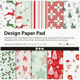 Design papierblok, vel 15,2x15,2 cm, 120 gr, groen, rood, wit, 50 vel/ 1 doos [HOB-225908]