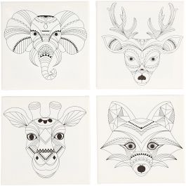 Canvas met print, dieren, afm 20x20 cm, 280 gr, wit, 4 stuk/ 1 doos [HOB-22777]