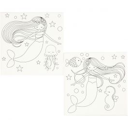 Canvas met print, zeemeermin, afm 20x20 cm, 280 gr, wit, 2 stuk/ 1 doos [HOB-22794]