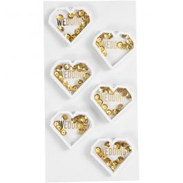 Shaker stickers, D: 4 mm, L: 32 mm, B: 38 mm, wit, 6 stuk/ 1 doos [HOB-23198]