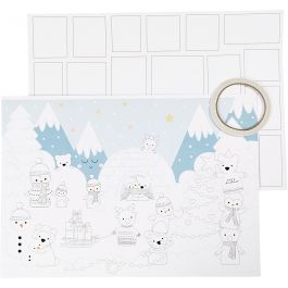 Kerst kalender, afm 30x42 cm, wit, 3stuk/ 1 doos [HOB-23311]
