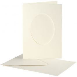 Passepartout kaarten , ovaal, afmeting kaart 10,5x15 cm, afmeting envelop 11,5x16,5 cm, off-white, 10 set/ 1 doos [HOB-23722]