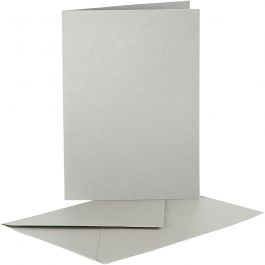 Parelmoer kaarten en enveloppen, afmeting kaart 10,5x15 cm, afmeting envelop 11,5x16,5 cm, zilver, 10 set/ 1 doos [HOB-23821]