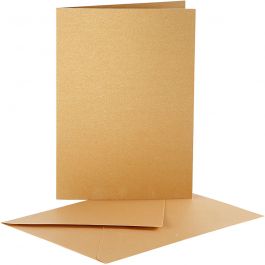 Parelmoer kaarten en enveloppen, afmeting kaart 10,5x15 cm, afmeting envelop 11,5x16,5 cm, goud, 10set/ 1 doos [HOB-23823]