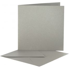 Parelmoer kaarten en enveloppen, afmeting kaart 12,5x12,5 cm, afmeting envelop 13,5x13,5 cm, zilver, 10 set/ 1 doos [HOB-23829]